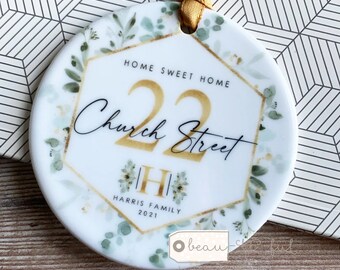 Personalised Home sweet Home Housewarming New Home Foliage Greenery Design Ceramic Round Decoration Ornament Wedding Keepsake