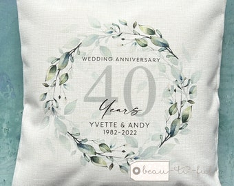 Personalised Names Wedding anniversary 25th 50th 1st Home Quote greenery wreath Design Home Quote Linen Style Cushion cover