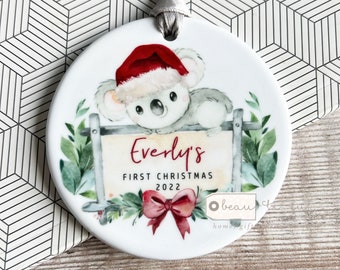 Personalised Christmas gift Baby Babies Baby’s First Christmas Koala Design Ceramic or Acrylic Round Ornament Keepsake Boy gift child gift