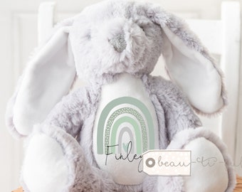 Personalised Baby Girl Boy Gift Bunny Rabbit Newborn New Baby Shower Gift Rainbow Christening Baptism Rabbit Bunny Soft Toy Keepsake