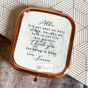 Personalised It’s not what we have in life Quote Pretty floral Square Rose Gold Compact Pocket Mirror Keepsake