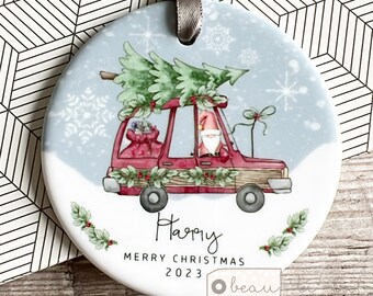 Personalised Merry Christmas Gift Santa Tree Car Christmas gift Bauble Acrylic or ceramic Round Ornament Keepsake Tree Decoration gift