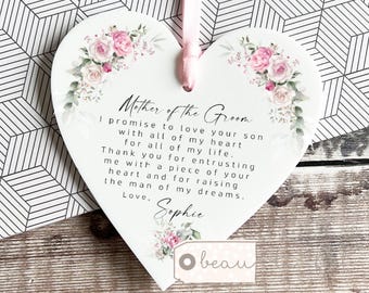 Personalised Mother of Groom Bride Thank you from Bride Groom wedding gift Greenery Acrylic or ceramic Decoration Ornament Wedding Keepsake