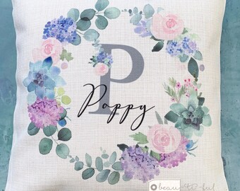 Personalised Name Lilac Floral Design Home Quote Linen Style Cushion cover