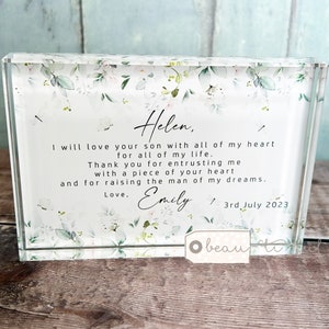 Personalised Mother of Groom Bride Thank you gift from Bride Groom wedding Floral Greenery Block Decoration Ornament Wedding Keepsake