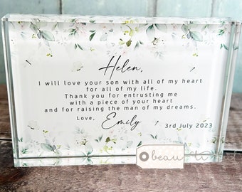 Personalised Mother of Groom Bride Thank you gift from Bride Groom wedding Floral Greenery Block Decoration Ornament Wedding Keepsake