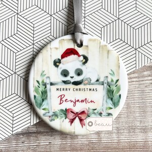 Personalised 1st First Christmas as Grandparents Auntie Uncle Grandma Nanny Baby Panda Design Acrylic Or ceramic Ornament Keepsake