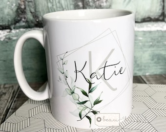 Personalised Name Modern Greenery Mug - Drink Mug - Tea Mug - coffee Mug - cup - Friend gift
