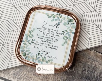 Personalised Mother of Bride Groom I will love your son daughter Thank you Quote greenery rose Gold Compact Pocket Mirror Wedding Gift