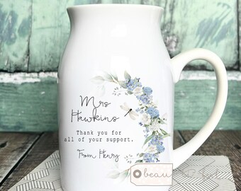 Personalised Thank you Teacher gift Teaching Assistant Nursery Teacher Mentor Helping me to grow quote Ceramic Small Jug Mug Vase gift