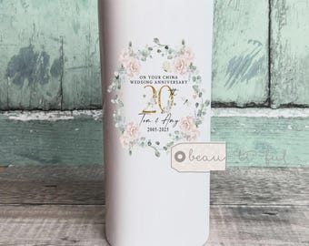 Personalisierte China Hochzeit Jahrestag Vase, 20 20-jähriges Jubiläum, Rubin Silber Gold, Geschenk für Paar, Floral Keramik Blumenvase