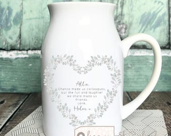 Personalised Friend gift thank you ornament Chance made us colleagues gift greenery heart Small jug mug vase Keepsake Friendship gift