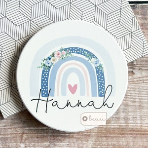 Posavasos de cerámica personalizado, posavasos de cerámica Pastel Floral Arco Iris, regalo con nombre, regalo para Amiga, regalo para el hogar, regalo para profesores