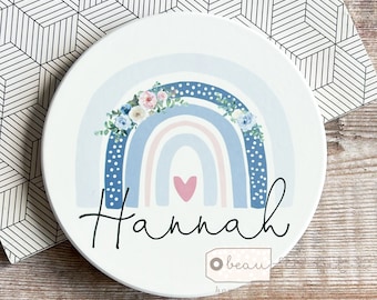 Personalised ceramic coaster Pastel Floral Rainbow Ceramic Coaster Name gift Friend gift Home gift teacher gift