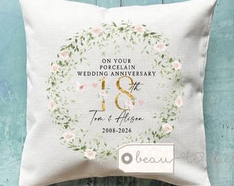 Personalised Wedding anniversary cushion, Porcelain Anniversary, Personalised gift Add any amount of years Anniversary gift