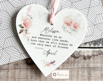 Personalised Friend gift Wherever we go.. thank you Gift Floral Greenery Heart Acrylic Ornament Friendship Keepsake colleague