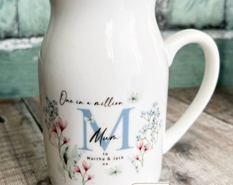 Personalised One in a million Mum Nanna Grandma Home Wildflower pale blue pink Floral Ceramic Small Vase Jug Mug Birthday gift