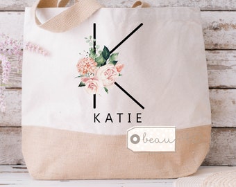 Personalised tote jute bag wildflower Pink Floral gift Shopping bag Reusable bag Lunch Bag Friend Gift Relative gift