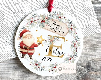 Personalised Happy Christmas Tree Santa Christmas gift Bauble Acrylic or ceramic Round Ornament Keepsake Tree Decoration gift