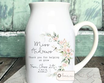 Personalised Thank you Teacher gift Teaching Assistant Nursery Teacher Mentor Helping me to grow quote Ceramic Small Jug Mug Vase gift