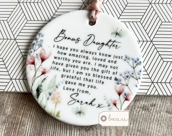 Personalised Bonus daughter step daughter Like a daughter bride gift Thank you Quote Wildflower Greenery Ornament Wedding Keepsake