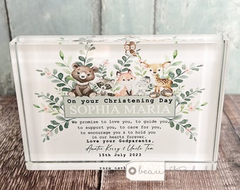 Personalised Promise to Godchild Christening Baptism Gift Baby Godmother Godparent Godson Goddaughter Design Crystal Ornament block Keepsake