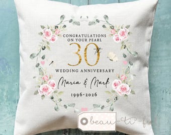 Personalised Pearl Wedding anniversary cushion 30th 30 Anniversary Personalised gift Anniversary Cushion Ruby Emerald Silver Coral Tin Paper