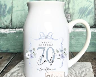 Personalised gift Birthday gift Special Birthday Milestone 21 30 40 50 60 70 Any age gift Floral Ceramic Small Vase Jug Mug Mum Friend Nanny