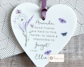Personalised Good friends.. Friendship Gift Quote Butterfly Greenery Design Heart Acrylic Ornament Workmate Friendship Keepsake