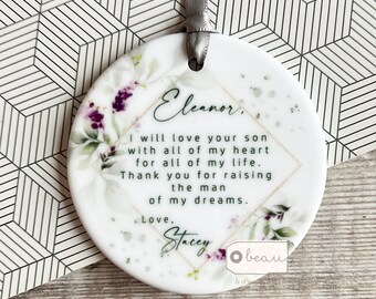 Personalised I will love your son/daughter Mother of Groom Bride Thank you from Bride Groom lavender Ceramic or Acrylic Wedding Keepsake