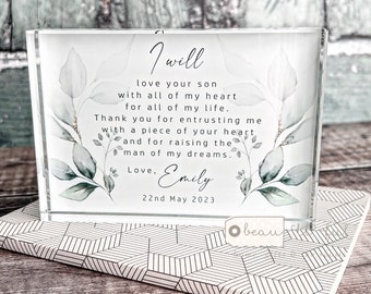 Personalised Mother of Groom Bride Thank you gift from Bride Groom wedding Geometric Greenery Block Decoration Ornament Wedding Keepsake