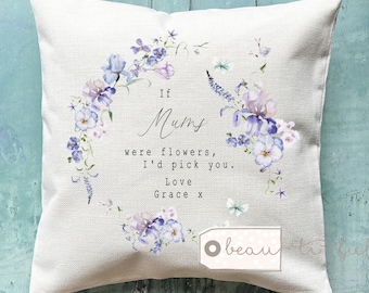 Personalised If Grandmas Mums Nannas Aunties Moms Mams Nanny were flowers Quote Lavender Floral Design Home Quote Linen Style Cushion cover