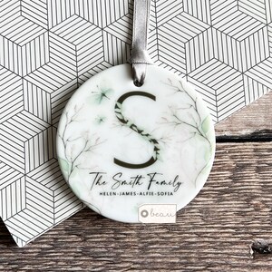 Personalised Family Gift Name Butterfly Greenery leaf Design Ceramic or Acrylic Round Ornament Keepsake Decoration Home gift Housewarming