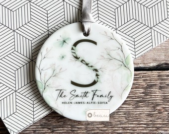 Personalised Family Gift Name Butterfly Greenery leaf Design Ceramic or Acrylic Round Ornament Keepsake Decoration Home gift Housewarming