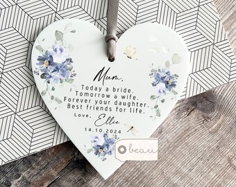 Personalised Mother of Bride Gift From Bride Wedding gift Today a Bride Thank you gift Greenery Acrylic or Ceramic Heart Ornament Keepsake