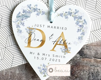 Personalised Just Married Gift Mr & Mrs Wedding Gift Newlyweds Bride Groom Roses Greenery Heart Decoration Ornament Keepsake wedding gift