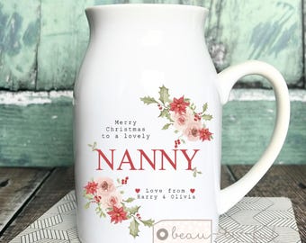 Personalised Christmas Gift Mum Nanna Nanny Granny Mummy Grandma … Home Poinsettia Floral Ceramic Small Vase Jug Mug Christmas gift