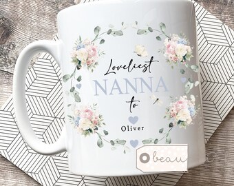 Personalised Loveliest Mum Granny Nan Auntie Nanny Floral Greenery Wreath Ceramic Mug Tea mug coffee Mug - Gift mug Sister Grandma Teacher