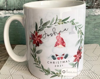 Personalised Name Santa Gnome Christmas Ceramic Mug - Tea mug - coffee Mug - Gift mug