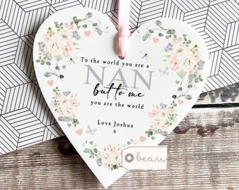 Personalised Mum Mom Mother Nanna Grandma To the world Gift Sentiment Heart Floral hanging keepsake Mother’s Day Birthday gift