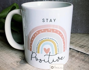 Personalised Stay Positive Pastel Rainbow Quote Mug - gift mug - cup