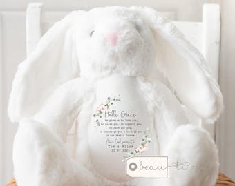 Personalised Promise to Godchild Godson Goddaughter Christening Baptism Gift Baby Girl Boy Godparents Godmother Rabbit Soft Toy Keepsake