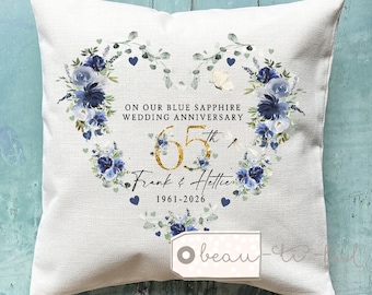 Personalised Blue Sapphire Wedding anniversary cushion, Sapphire Anniversary, Personalised gift 65th Anniversary gift Anniversary Cushion