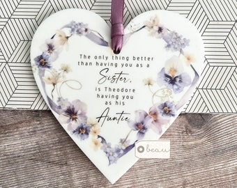 Personalised Sister Aunty Auntie Gift Sentiment The only thing better than having you Lilac Ribbon Heart Floral Quote Acrylic keepsake