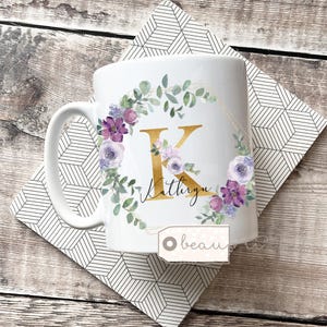 Personalised Will you be my Bridesmaid Purple Lilac floral Mug - Gift mug - Tea mug- Coffee mug proposal Flower girl Maid of Honour