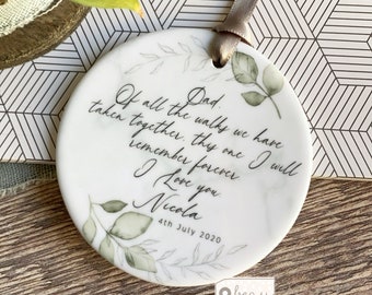 Personalised Father of Bride Of all the walks … Thank you from Bride Groom Quote greenery Ceramic or acrylic Round Ornament Wedding Keepsake