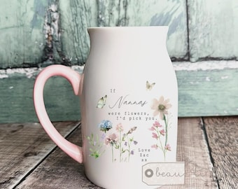 Personalised If … were flowers I’d we’d pick you Mum Nanna Grandma Home Wildflower Lavender Floral Ceramic Small Vase Jug Mug Birthday gift