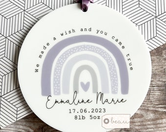 Personalised New baby gift We made a wish and you came true quote Newborn Baby girl boy gift Rainbow ceramic or acrylic Ornament Keepsake