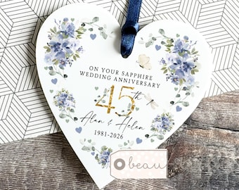 Personalised Sapphire Wedding Anniversary Ornament, 45th Wedding Anniversary gift, 45th 25th 1st 25th 50th 30th, Couple gift, Keepsake Gift