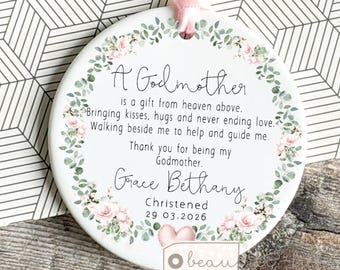 Personalised Thank you gift, Christening baptism gift, For Godmother Godfather Godparents Gift, From Goddaughter Godson Ornament Keepsake